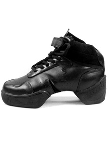 Confortables chaussures de Jazz en peau de vache noires cuir perforé à semelle séparée et lacets