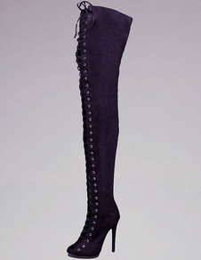 Cuissardes à talon aigu en peau de mouton suédée nude