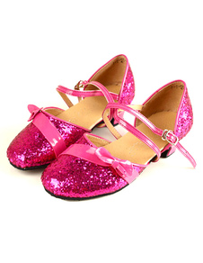 Chaussure de danse latine à talon épais imprimé brillant et bout rond