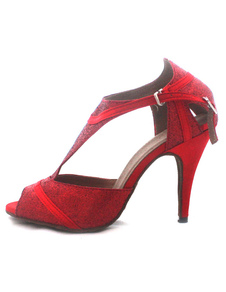 Chaussures de danse latine rouges pailletées à talon aigu