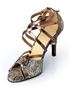 Chaussures de danse latine bronzées à motif serpent