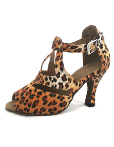 Chaussures de latine à peep-toe et motif léopard