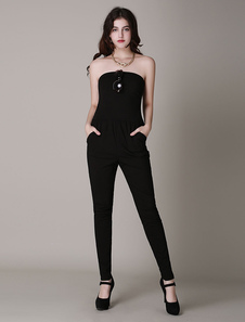 Combinaison féminine bustier noire unicolore