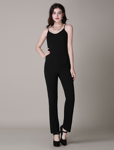 Combinaison noire unicolore à bretelles