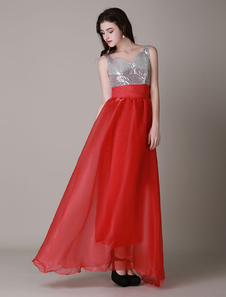 Sangles Maxi profonde-V paillettes robe rouge