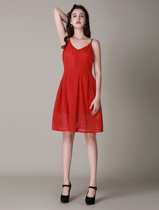 Robe skater en chiffon rouge avec zip à bretelles