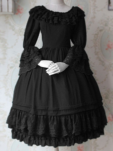 Robe lolita en chiffon unicolore avec dentelle