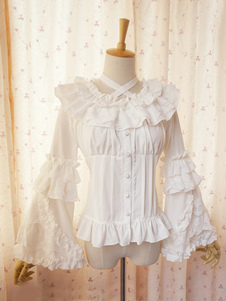 Sweet Lolita Blouse dentelle Long Hime pochettes bandoulières rond Ruffles collier