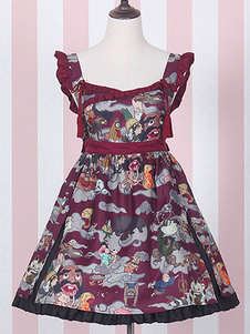 Gothic Lolita Robe Bourgogne imprimé robe pull taille haute