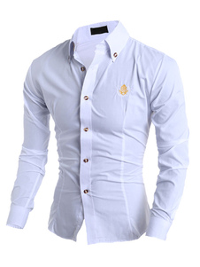 Brun chemise Casual pour hommes Slim Fit manches longues
