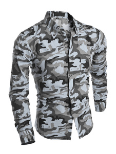Slim Shirt Camo pour hommes manches longues avec col bas de Botton
