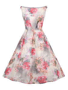 Robe sans manches Summer Party robe Vintage imprimé floral