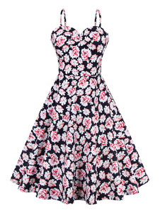 Robe été feuillet Floral Print Dress Vintage