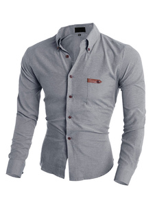 Gris/noir marine Slim Shirt Casual pour hommes avec Botton Down col