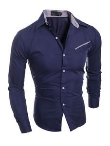 Base mince chemise hommes en blanc/bleu marine/bleu