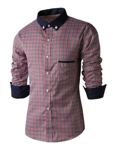 Chemise à carreaux Casual hommes Slim Fit en rouge/gris