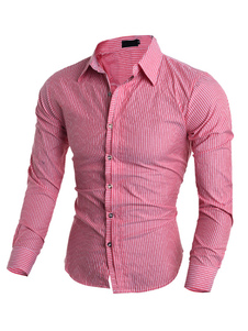Chemise Slim occasionnels rayée hommes en bleu/rouge