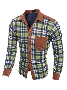 Chaud chemise à carreaux manches longues des hommes en Vichy Check