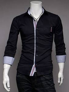 Blanc/Blacke chemise manches longues base hommes