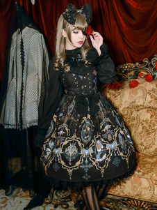 Lolita Robe à bretelles séduisante en polyester artistique imprimé fleurie sans manches