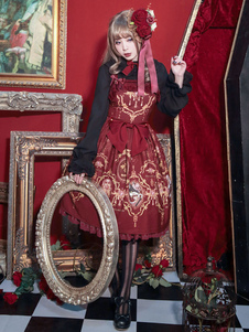 Lolita Robe à bretelles séduisante en polyester artistique imprimé fleurie sans manches