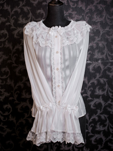 Lolita Chemisier doux en chiffon unicolore avec dentelle