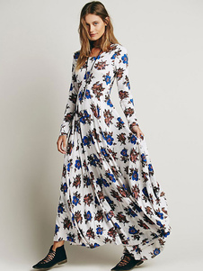 Boho robe à manches longues haute Split Maxi robe imprimée