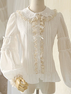 Chemisier lolita doux en coton unicolore avec dentelle