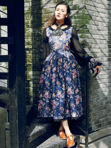 Dentelle de coton bleu Gothique Lolita monobloc