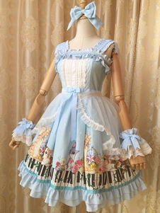 Robe à bretelles lolita en polyester impression avec noeud