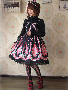 Coton imprimé rose Lolita Robe bretelles Bow