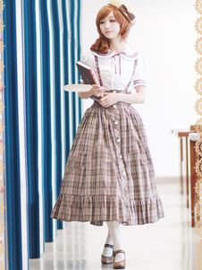 Lolita Jupe magnifique douse en coton impression avec dentelle