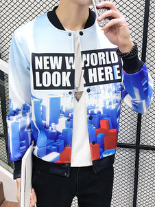 Blouson hommes blanc avec une impression de ville 3D