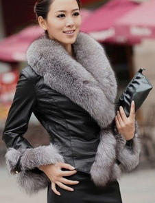 Veste féminine noir mode en PU col à revers multicouche