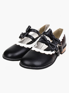 Sweet Rose bas talons Lolita Shoes Square talons Bow décor blanc Trim