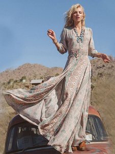 Robe longue en chiffon avec peplum col V