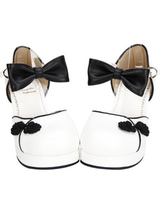 Blanc Qi Lolita Chunky talons chaussures Style chinoise rouge/bleu/rose/noir boutons arcs