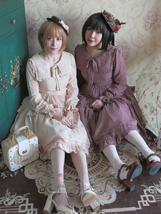 Milanoo Lolita Robe Bow volantée Lolita classique robes en mousseline de soie manches longues Lolita