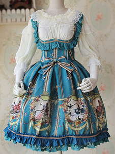 Milanoo Lolita Robe dentelle volantée Lolita Robe Vintage Bow imprimé Lolita Jumper Skirt à poitrine