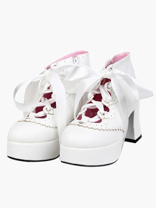 Chaussures Lolita à talon épais avec ruban
