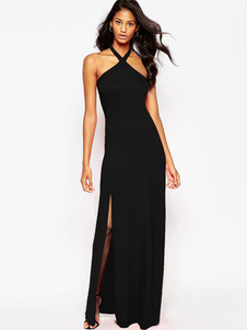 Maxi robe Halter Split robe de coton noir