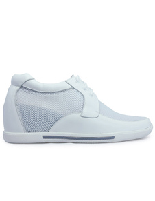 Chaussures confortables ascenseur de rehaussement à lacets et bout rond en gaze blanc