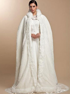 Blanc capuche manteau fausse fourrure acrylique manteau pour femmes
