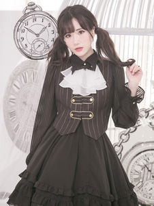 Gothic Lolita chemise en mousseline de soie Stripe Gothic Lolita Blouse avec col Bat