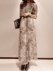 Boho rayonne manches longues Snake imprimer robe longue