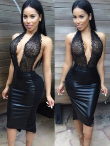 Robe de club  métallisé brillant à dos décolleté avec dentelle col V