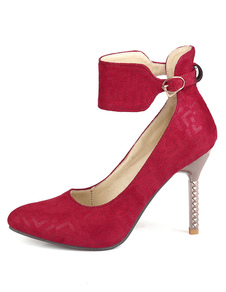 Bout pointu cheville sangle anti-dérapante en caoutchouc daim talons femmes noir talons hauts