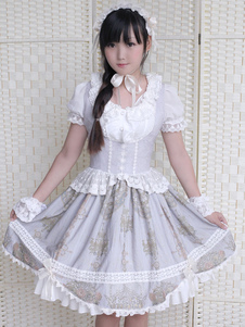 Gothic Lolita Robe dentelle Vintage imprimé Gothique Lolita Jumper Skirt avec Bow