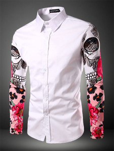 Rouge impression façonnage coton Chemise Casual pour hommes