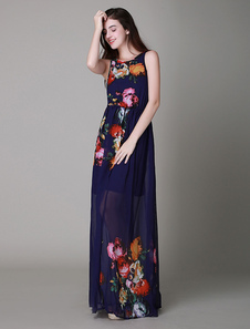 Multicolor impression mousseline Maxi robe à fleurs pour les femmes